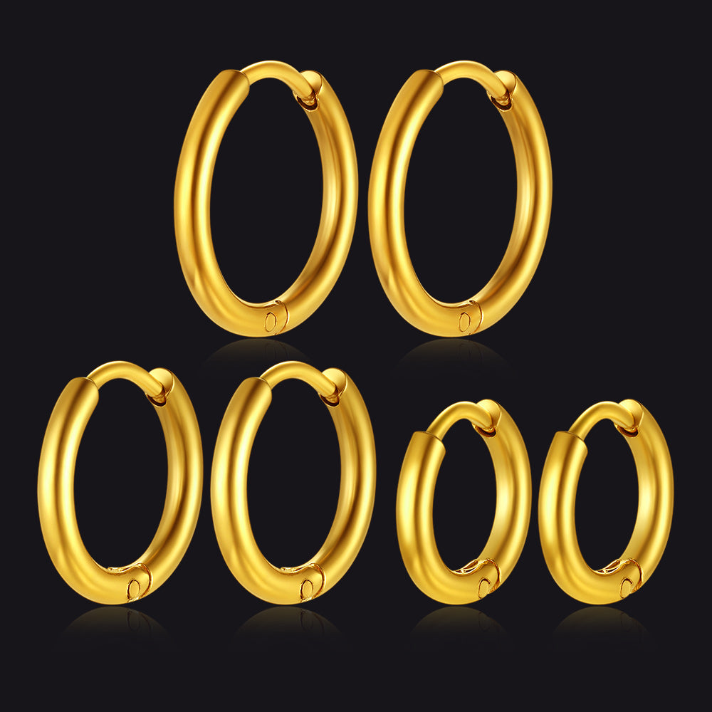 3 Pairs Simple Huggie Hoop Earrings Set 8/10/12 MM Width