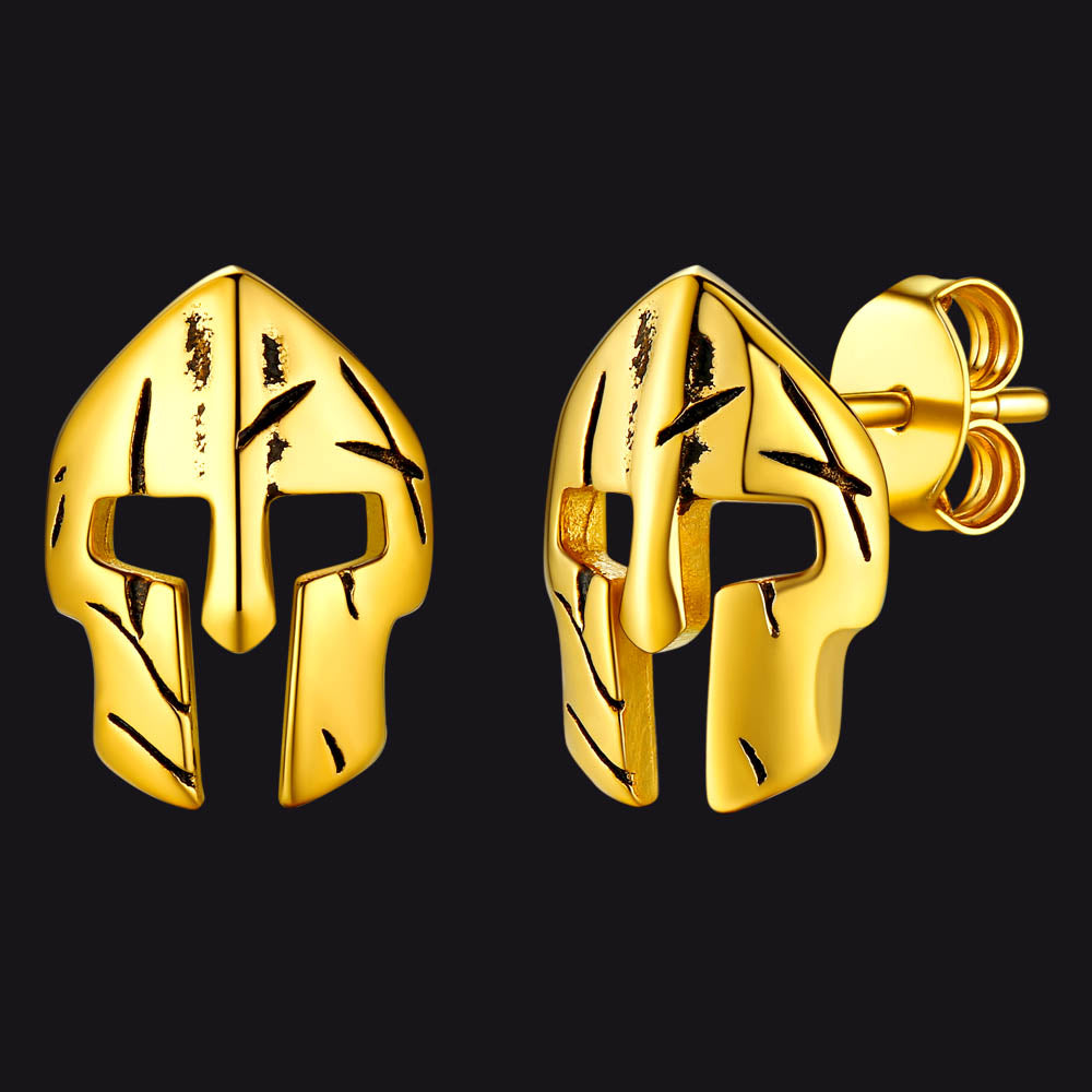 Spartan Helmet Stainless Steel Stud Earrings FaithHeart Jewelry