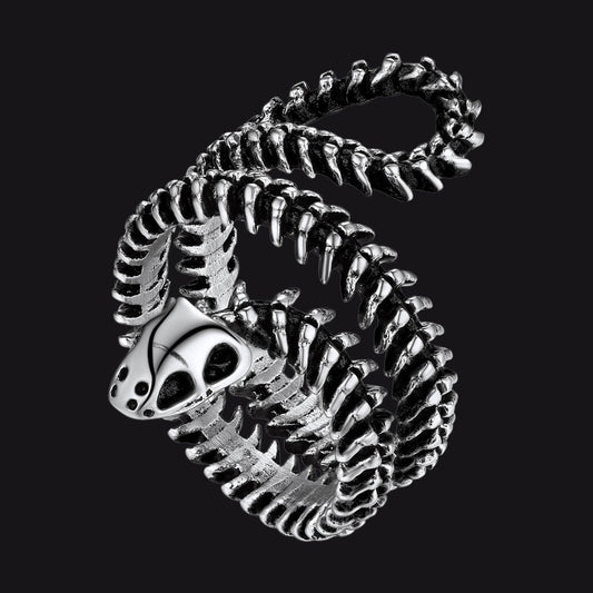 Snake Vertebrae Looped Bone Cast Punk Biker Rings FaithHeart Jewelryimg