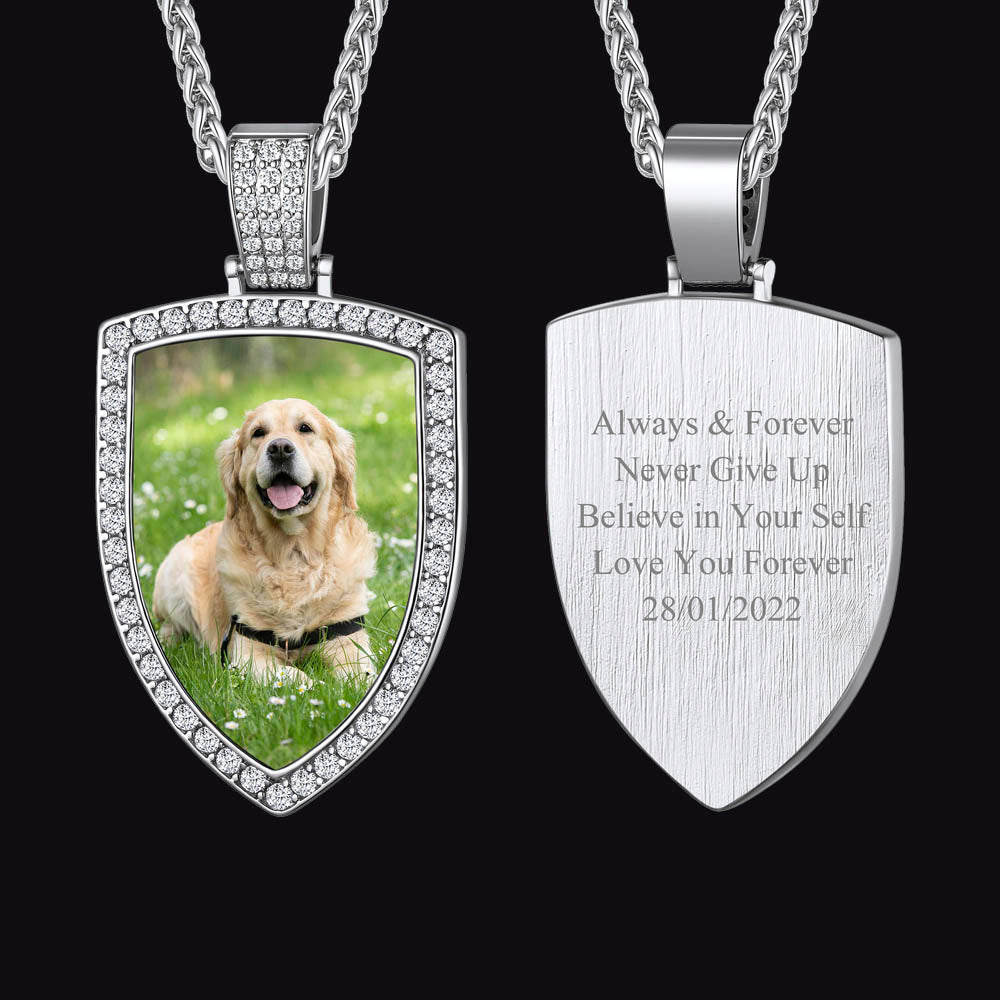 FaithHeart Zirconia Shield Custom Pendant Hip Hop Jewelry Picture Necklace FaithHeart