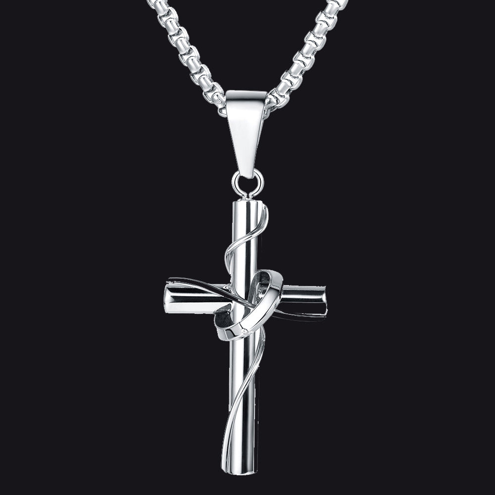 FaithHeart Christian Cross Pendant Necklace With Ring For Men FaithHeart