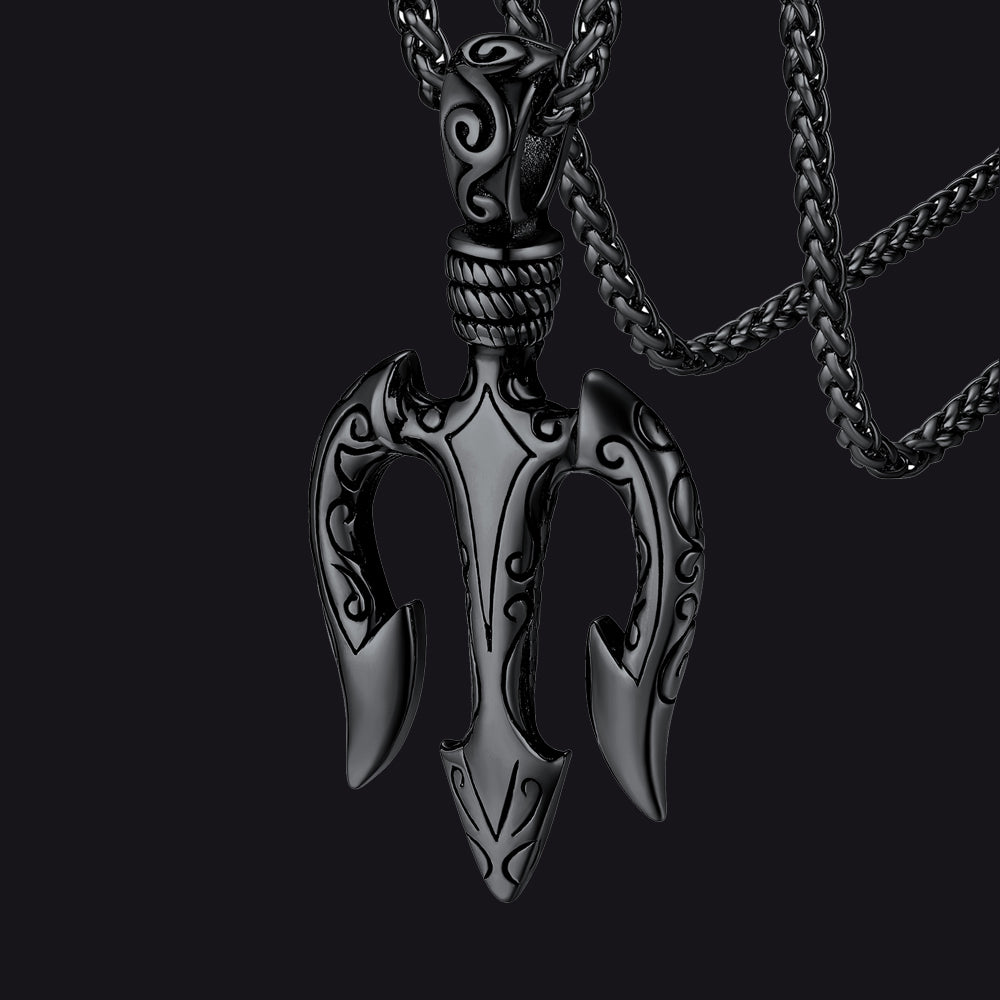 Poseidon Trident Necklace For Men - Stainless Steel Greek God Of Sea Pendant, 24 Inch Chain, Sailor's Gift