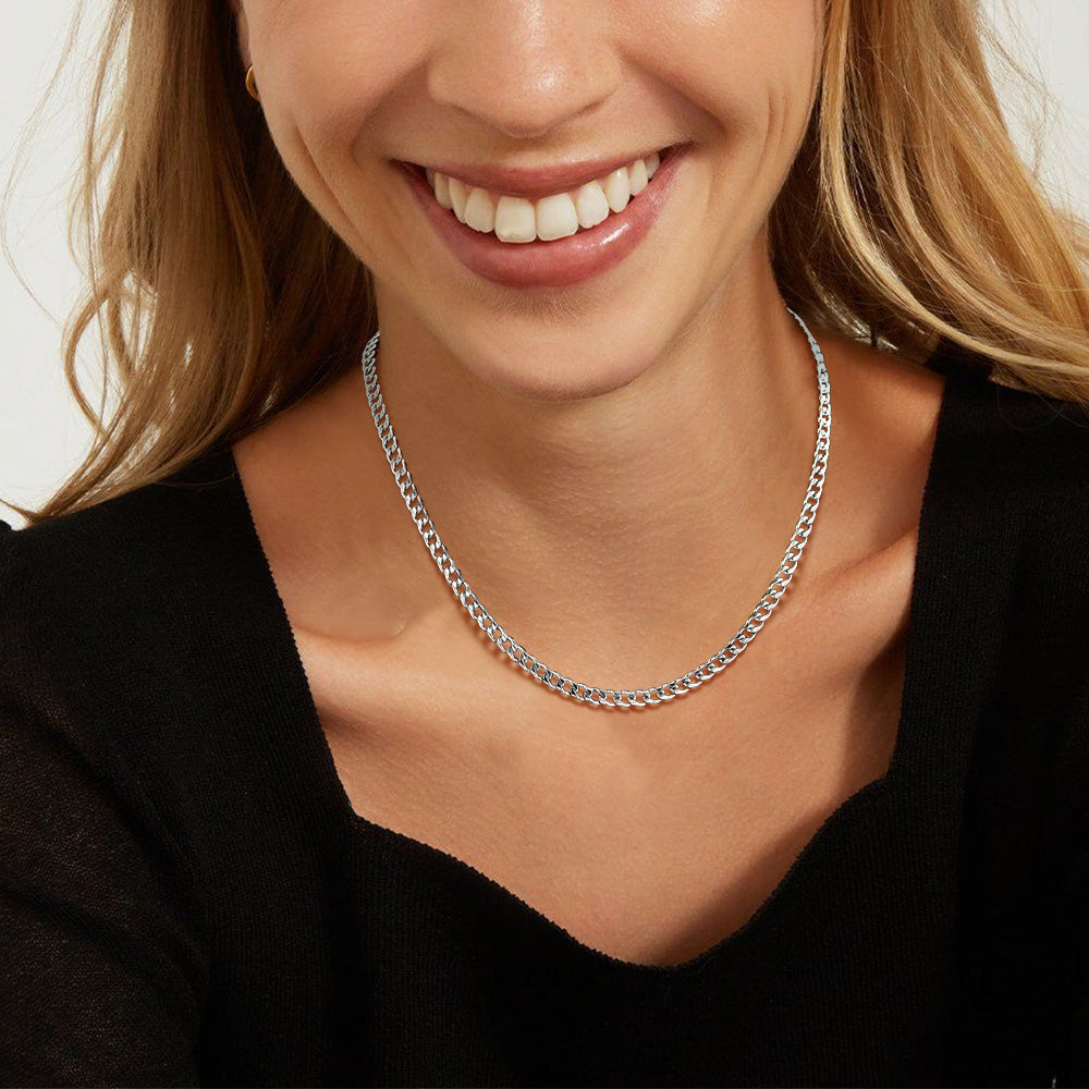 Woman Styling Silver Cuban Link Necklace