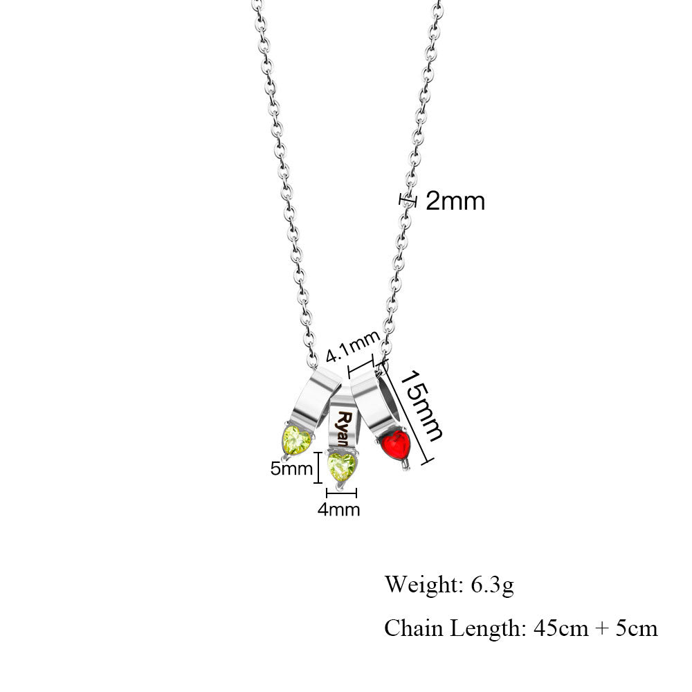 5 Names Heart Birthstone Necklace Size