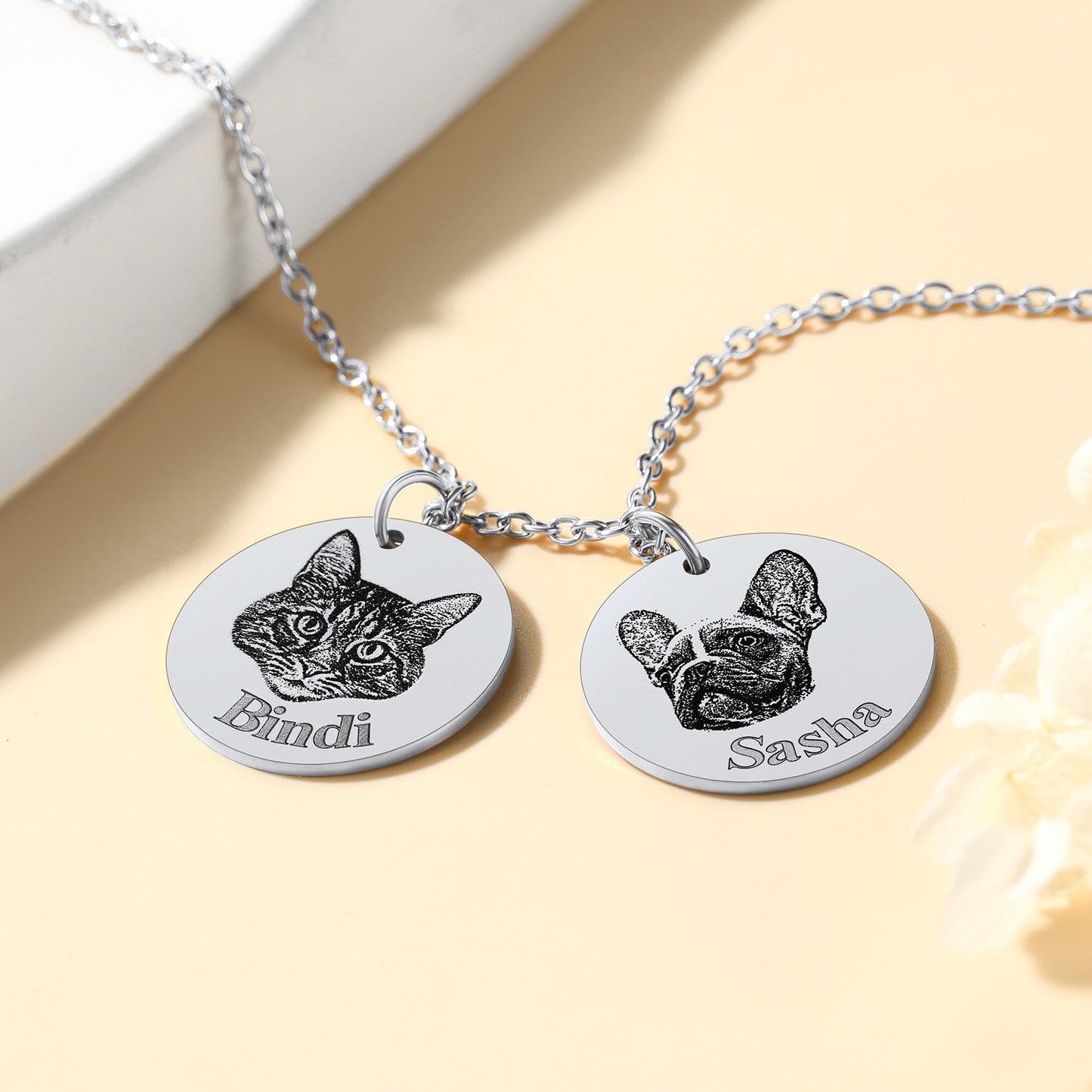 2 custom Dog portrait memorial necklaces