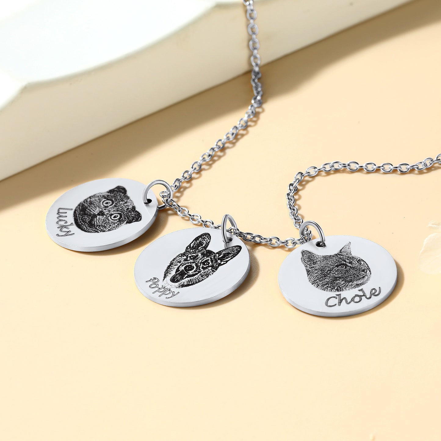 3 custom Dog portrait memorial necklaces
