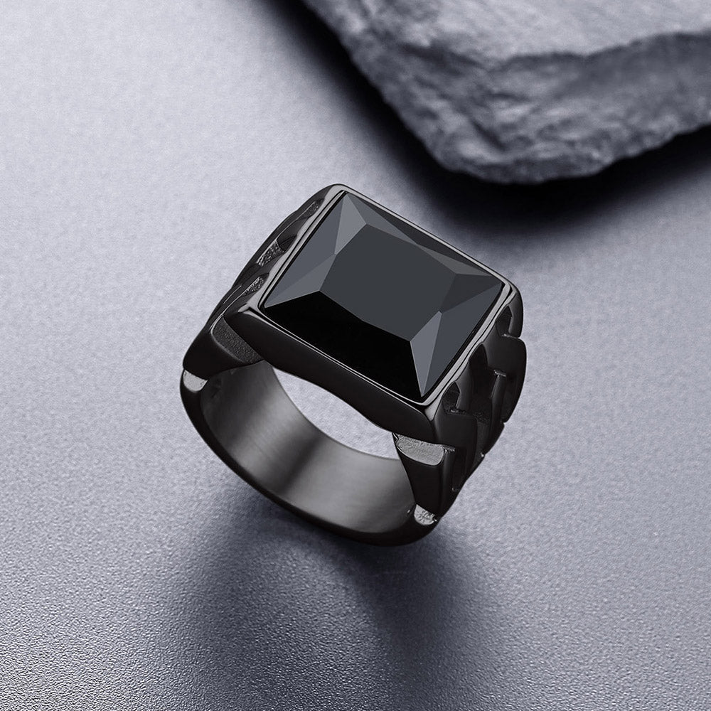 FaithHeart Fancy Cut Cubic Stone Stainless Steel Signet Ring FaithHeart
