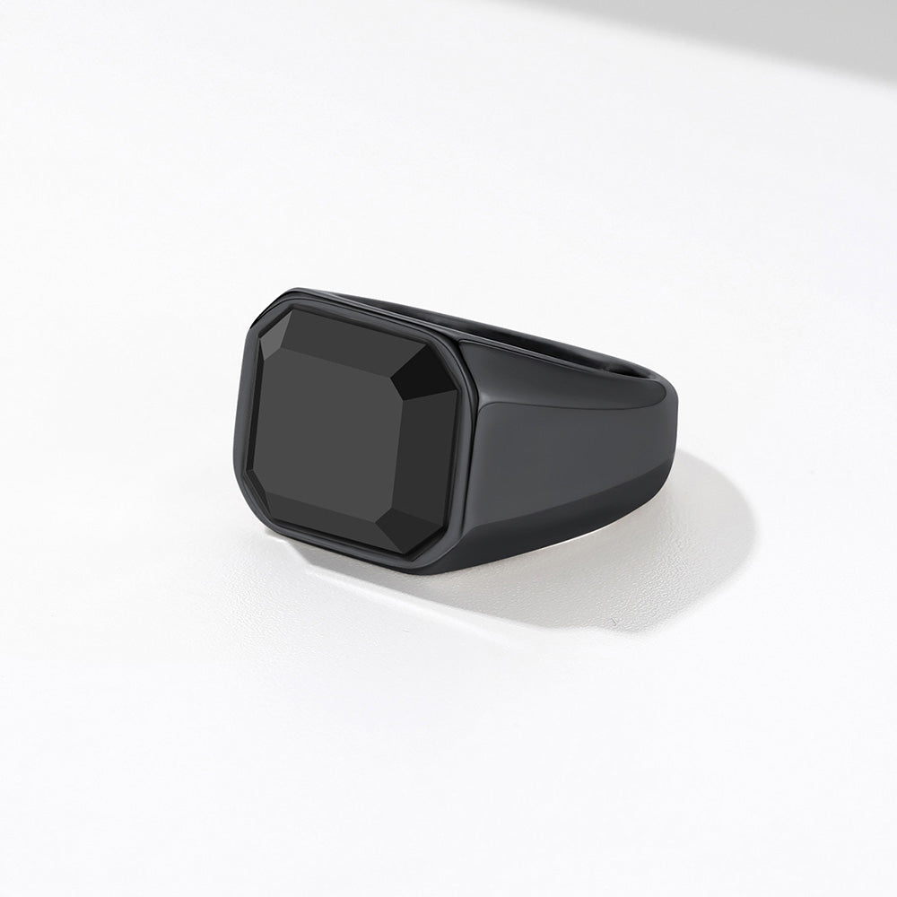 FaithHeart Black Onyx Punk Stainless Steel Custom Signet Ring FaithHeart