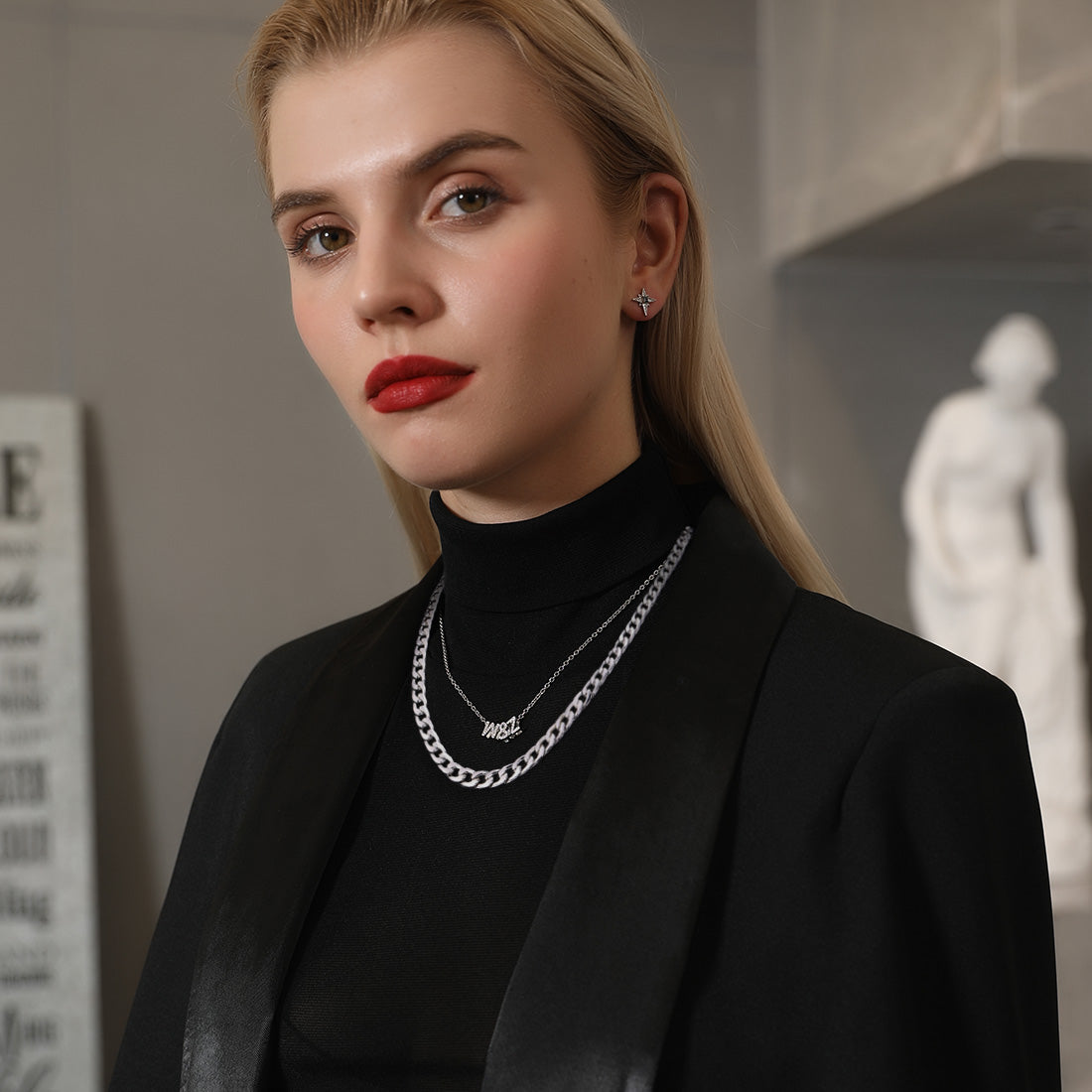 Woman Styling 7MM Silver Cuban Link Necklace