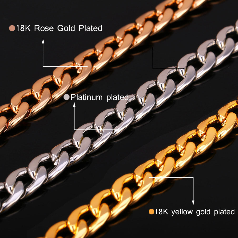 Silver Gold Rose Gold Cuban Chain Necklaces Togethe