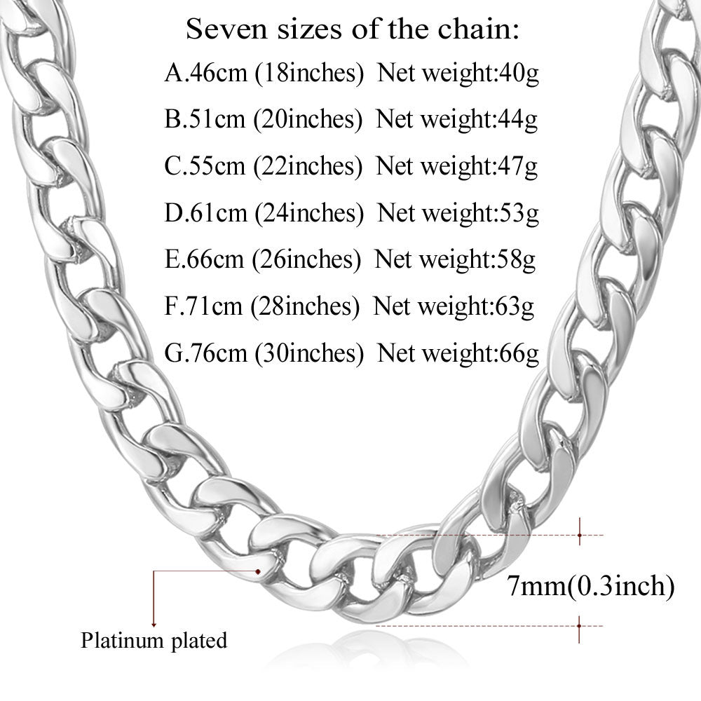 7MM Cuban Chain Necklace Sizing Chart 18-30 Inch