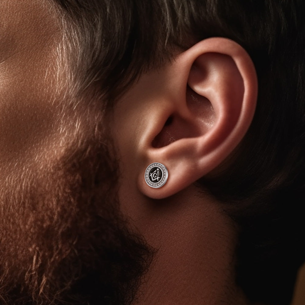 FaithHeart 925 Sterling Silver Masonic Stud Earrings for Freemason FaithHeart
