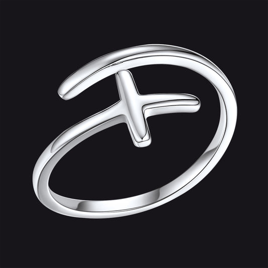 925 Sterling Silver Sideways Cross Adjustable Open Ring for Menimg