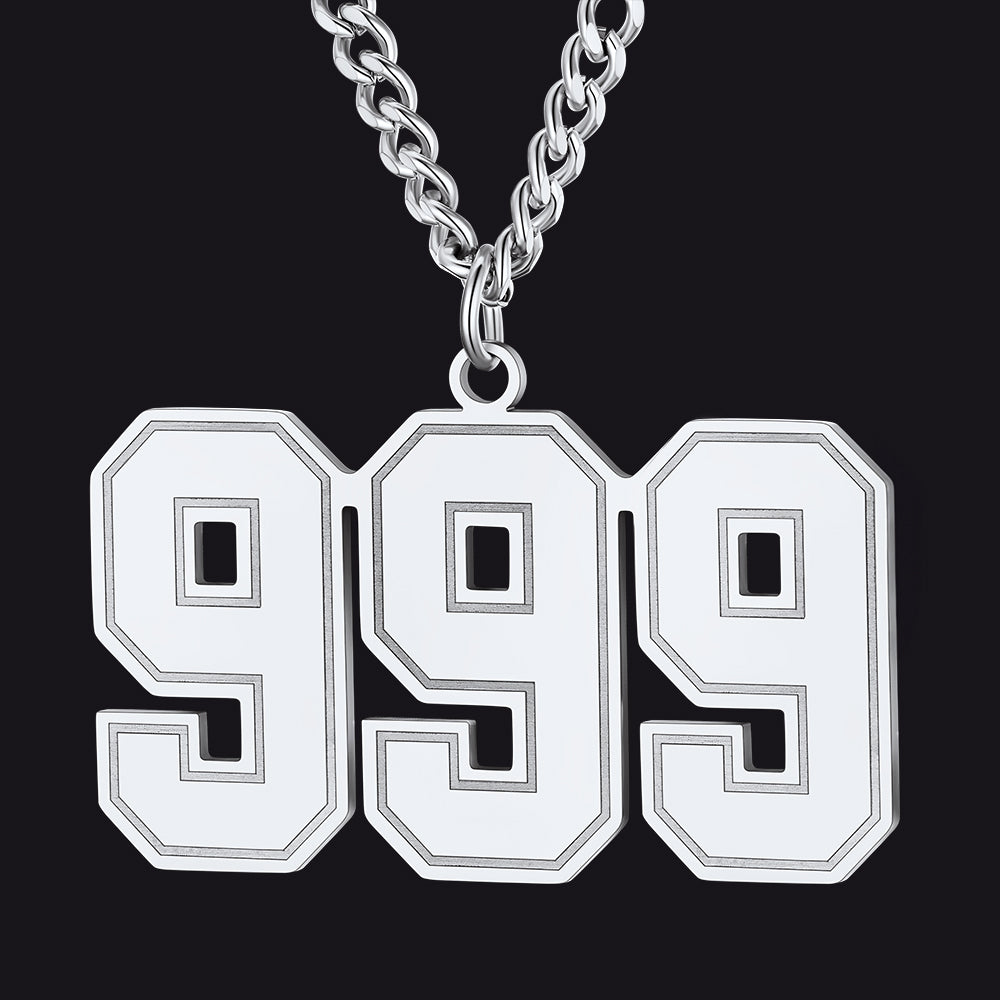 Silver 999 jersey number pendant necklace