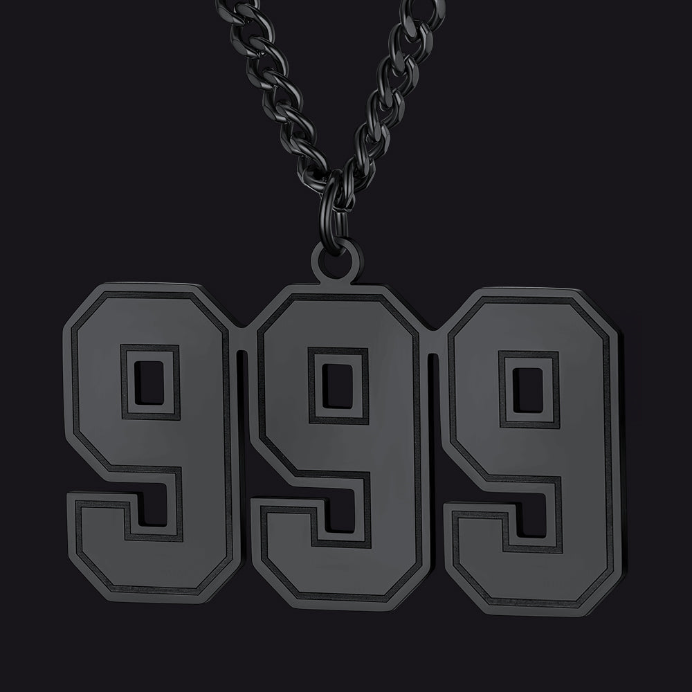 Black 999 Sports Jersey Number Pendant Necklace
