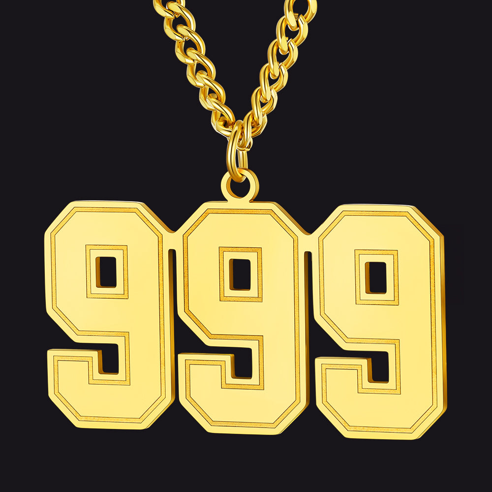 Gold 999 sports jersey number pendant necklace