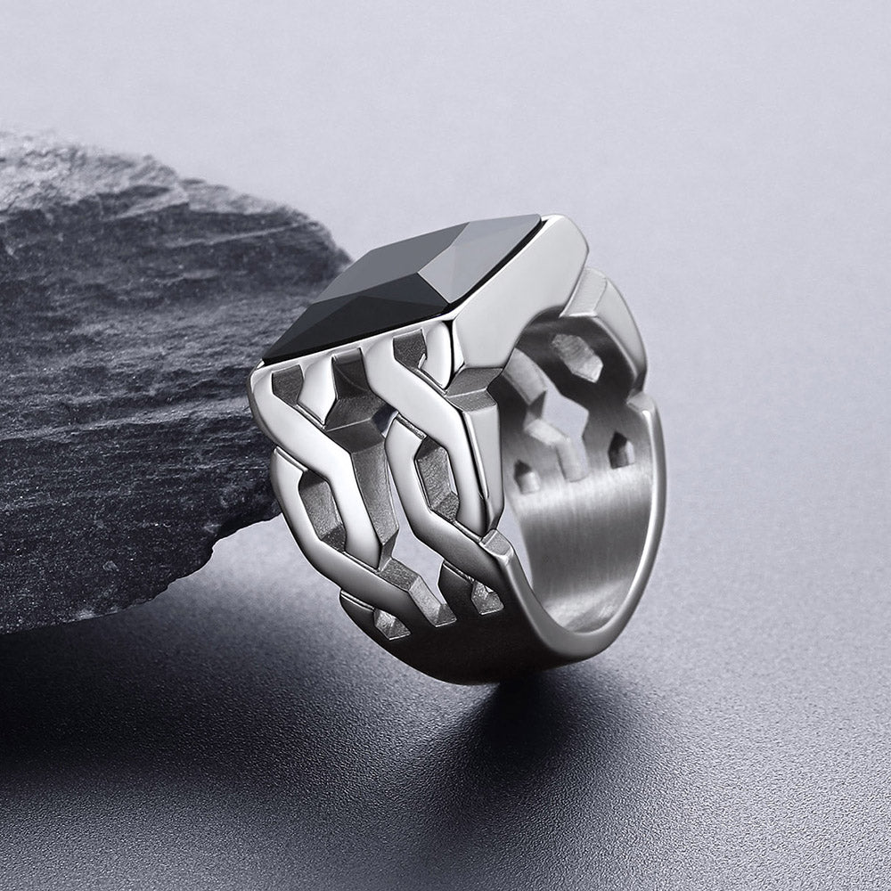 FaithHeart Fancy Cut Cubic Stone Stainless Steel Signet Ring FaithHeart