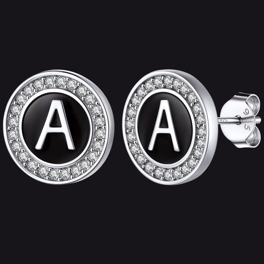 A-Z Initial Letter CZ Sterling Silver Stud Earrings FaithHeart