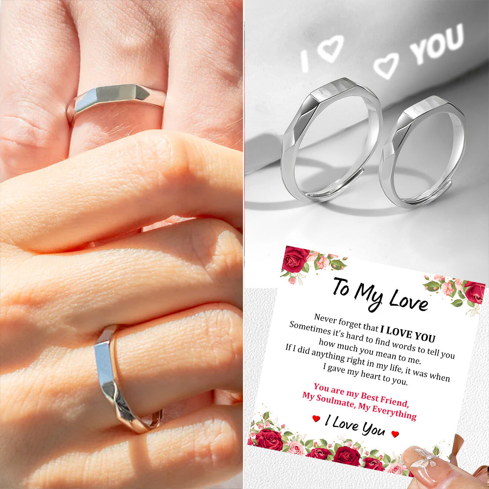 Sterling Silver Promise Rings for Couples with 'I Love You' projection