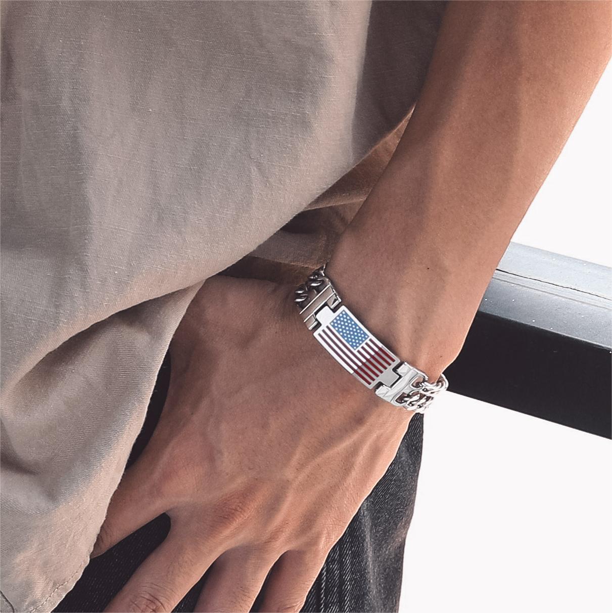 Stainless steel American flag bracelet for men
