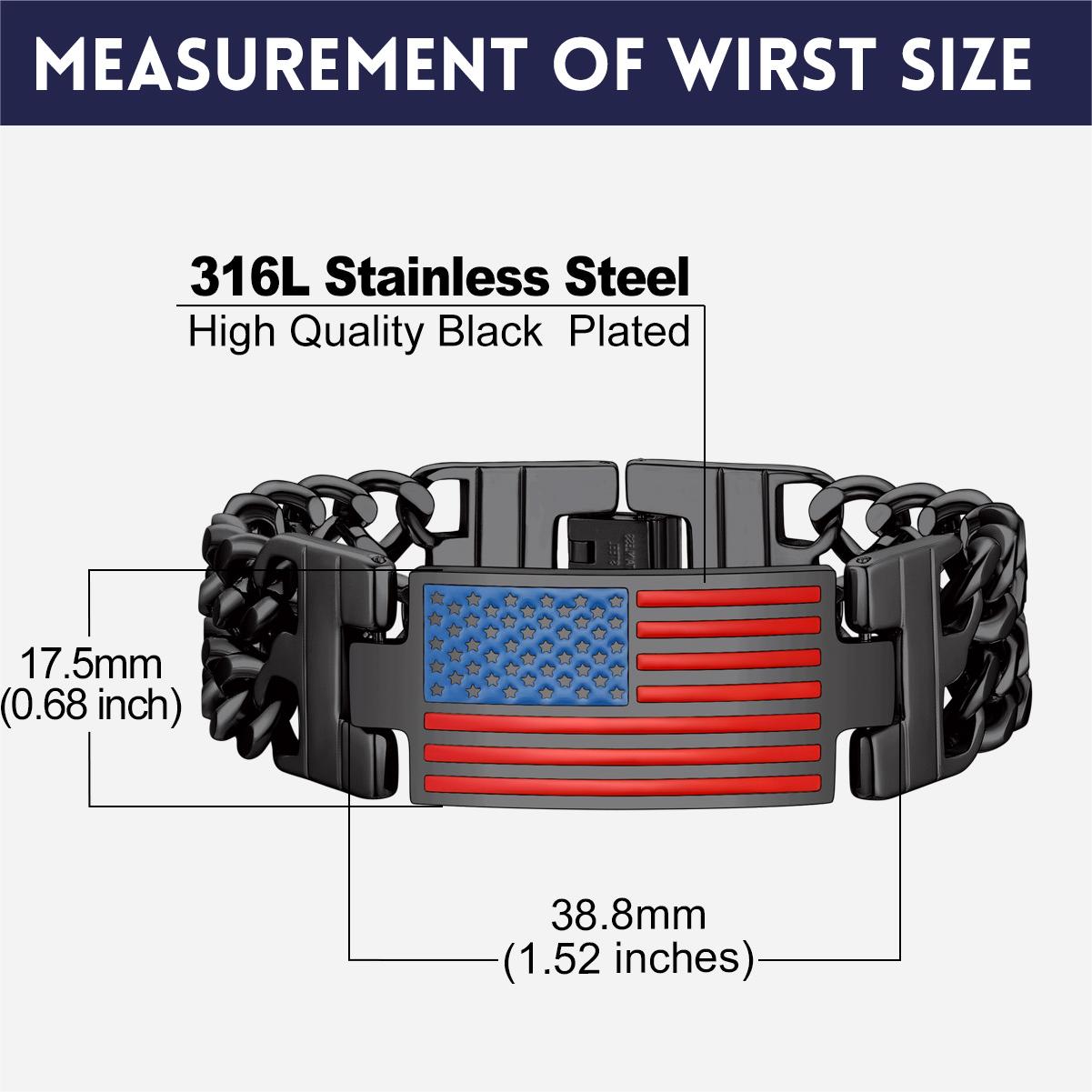 Black Plated American Flag Bracelet, Measurement Guide