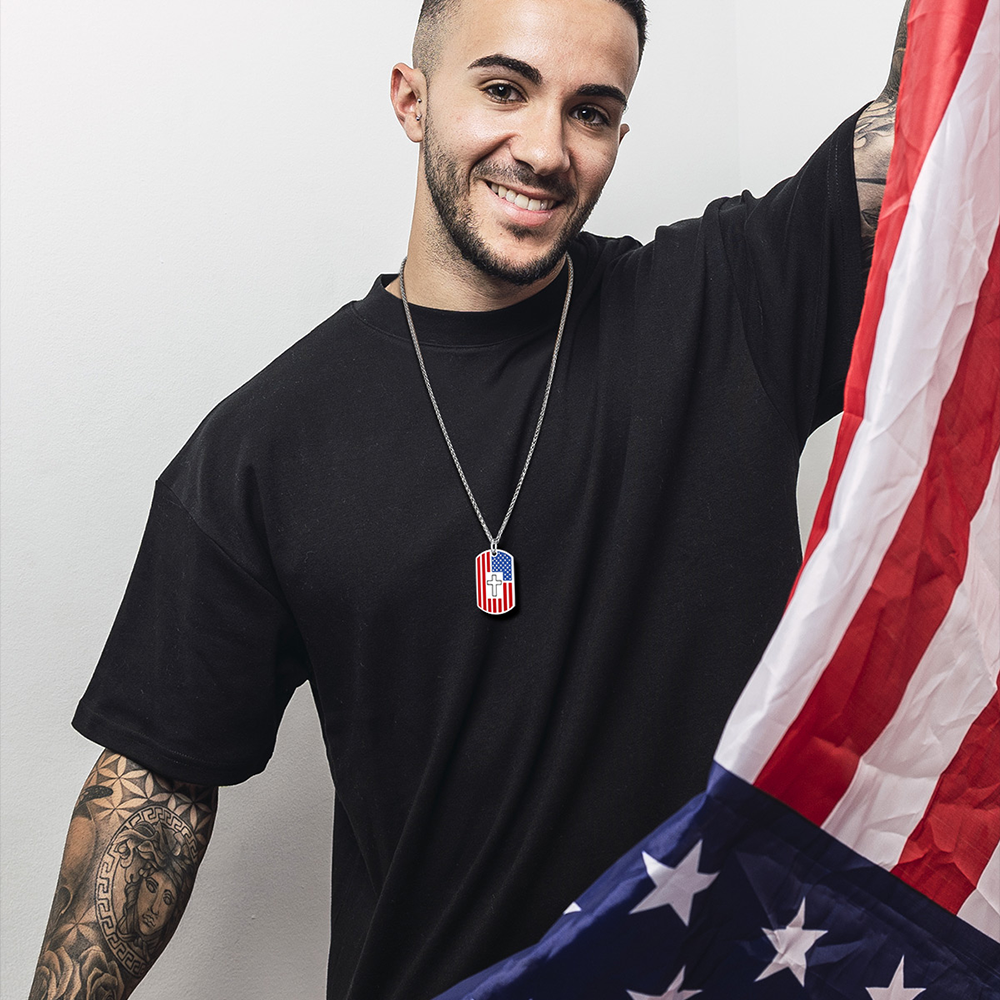 Faithheart American Flag Cross Custom Necklace for Men Women Boy