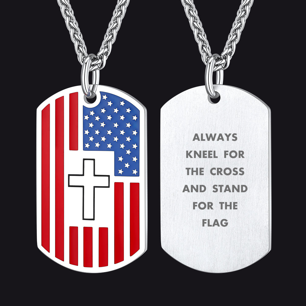 American Flag Cross Dog Tag Necklace