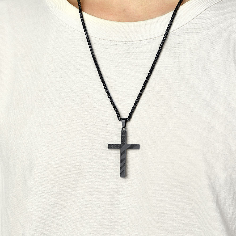 American Flag Cross Pendant Necklace for Men