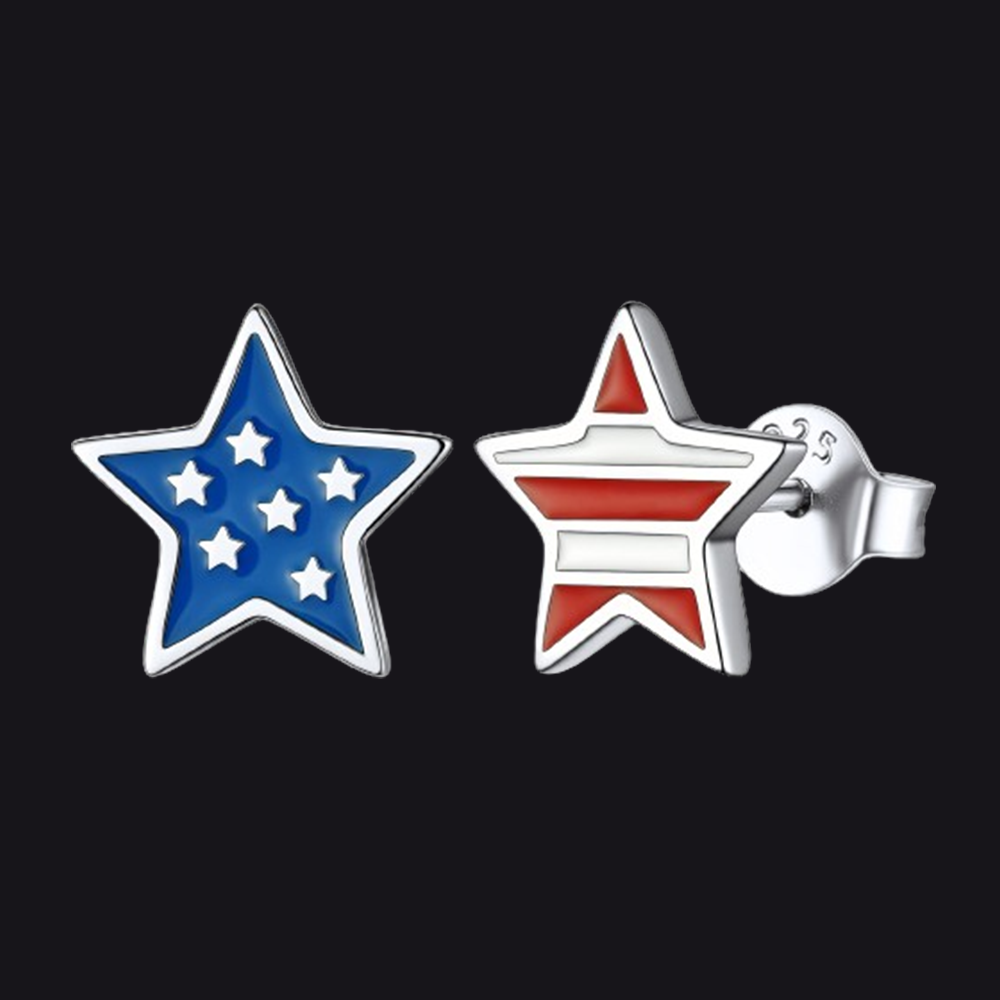 4th of July American Flag Stud Earrings for Men