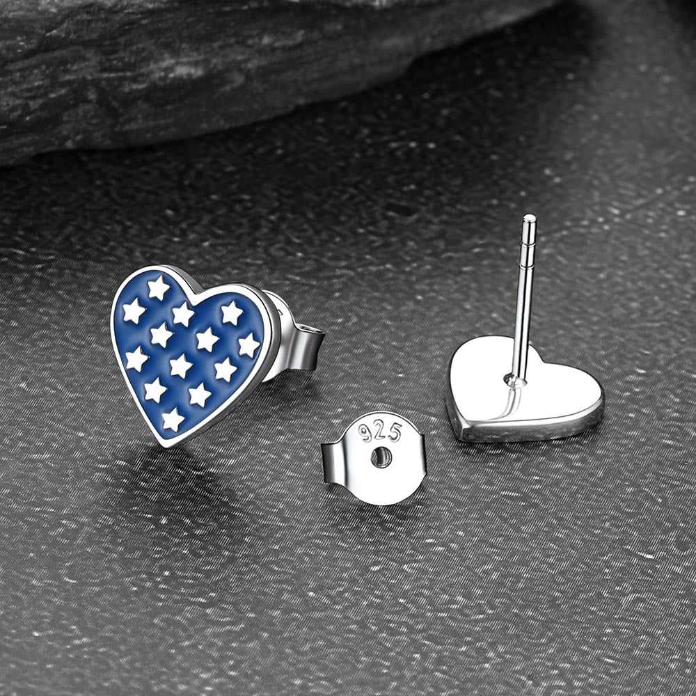 4th of July Heart Earrings American Flag Studs for Men Women
