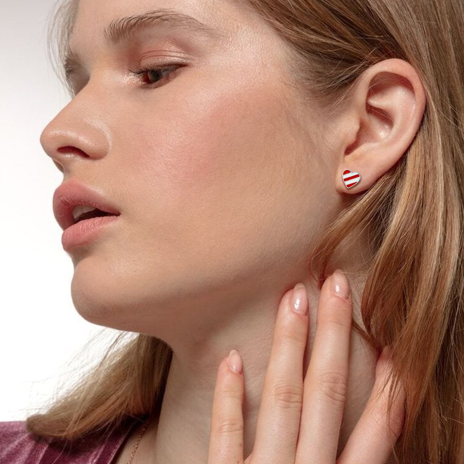 4th of July Heart Earrings American Flag Studs for Men Women