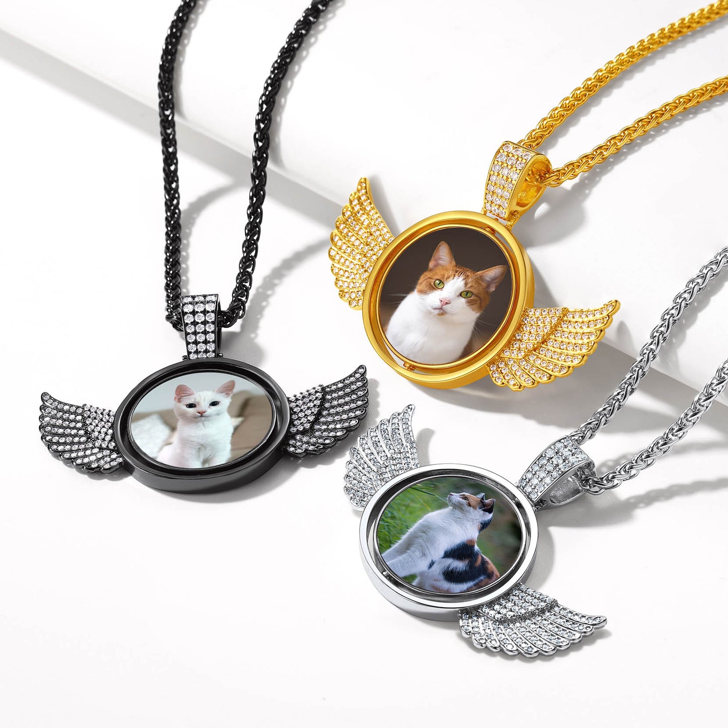 Custom Angel Wing Photo Necklace with Pet Picture, memorial gift