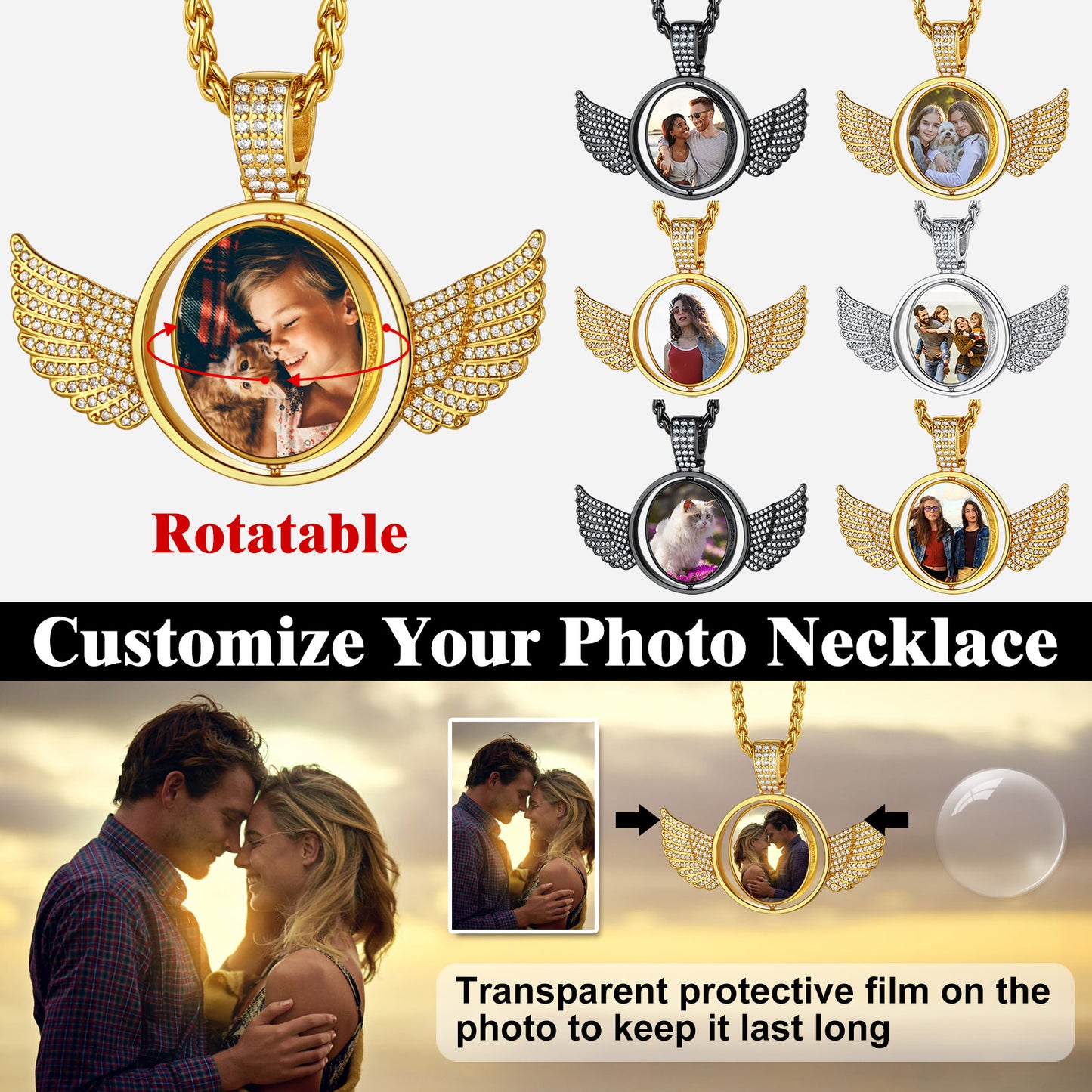Customizable Angel Wing Photo Necklace