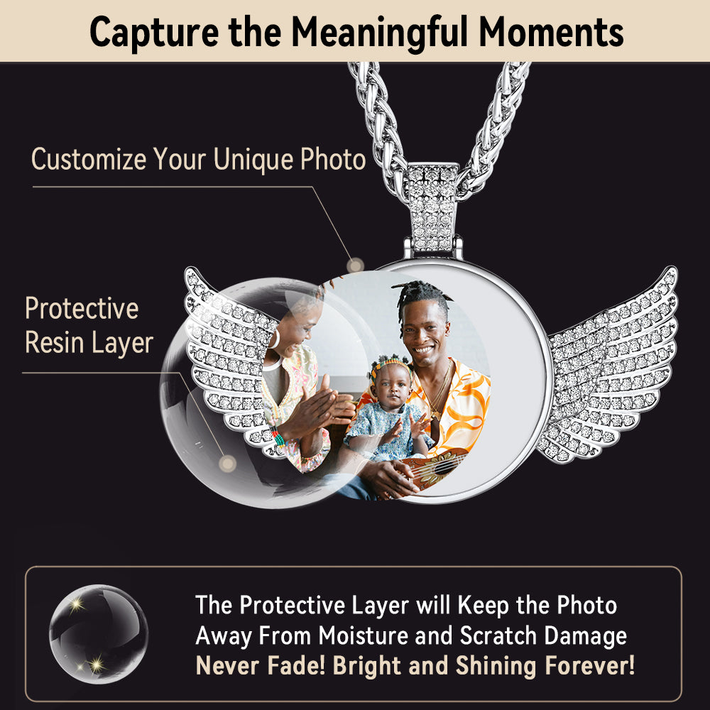 Personalized Photo Necklace: Capture Meaningful Moments, Angel Wing Design