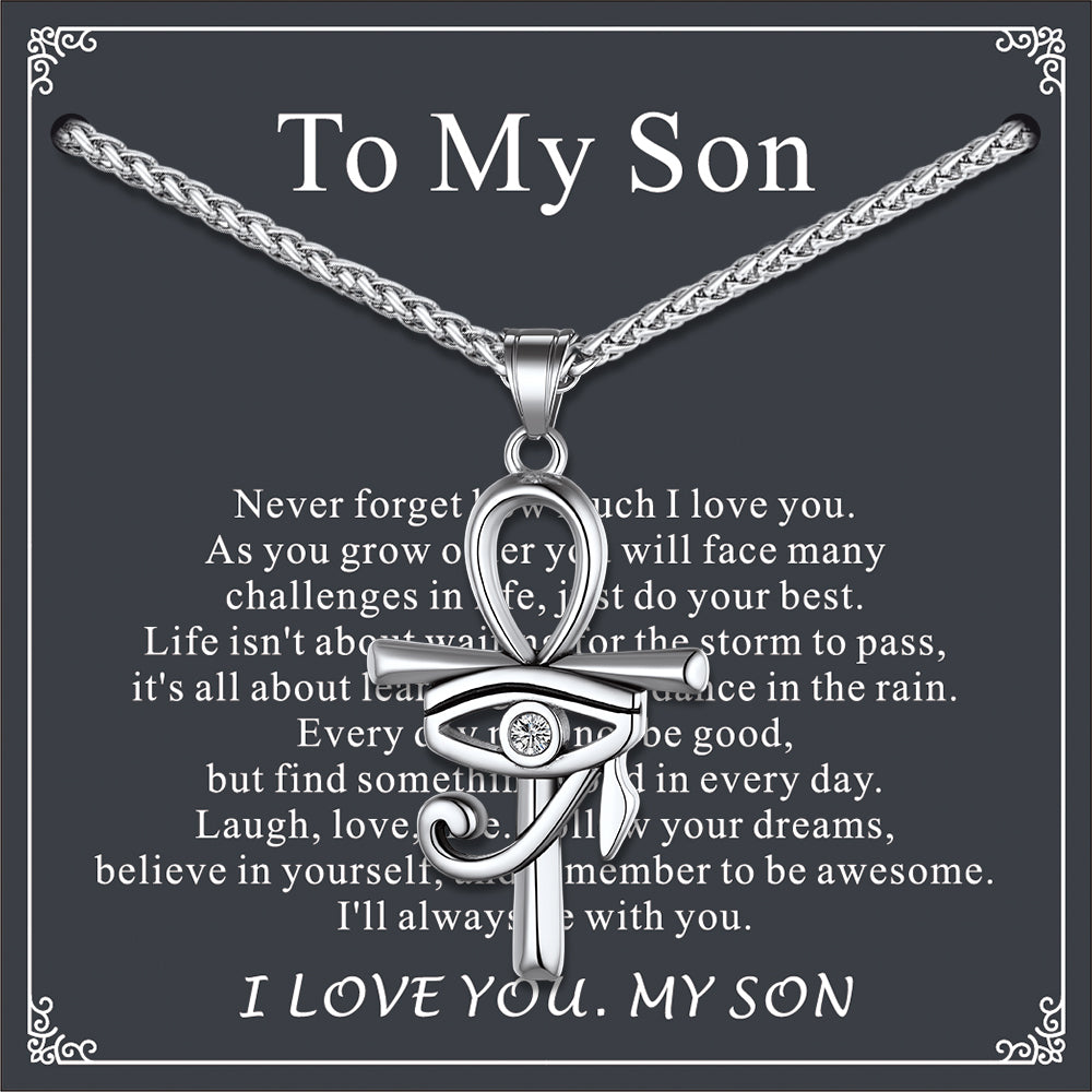 Egyptian Ankh Cross Necklace Pendant for Son, I Love You