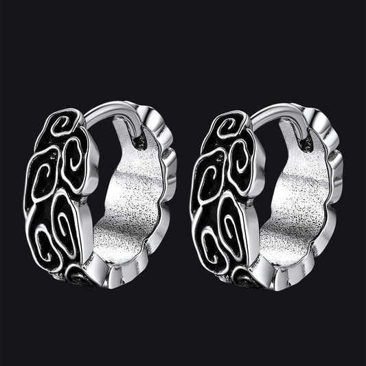 Gothic Auspicious Clouds Grass Pattern Earrings for Menimg