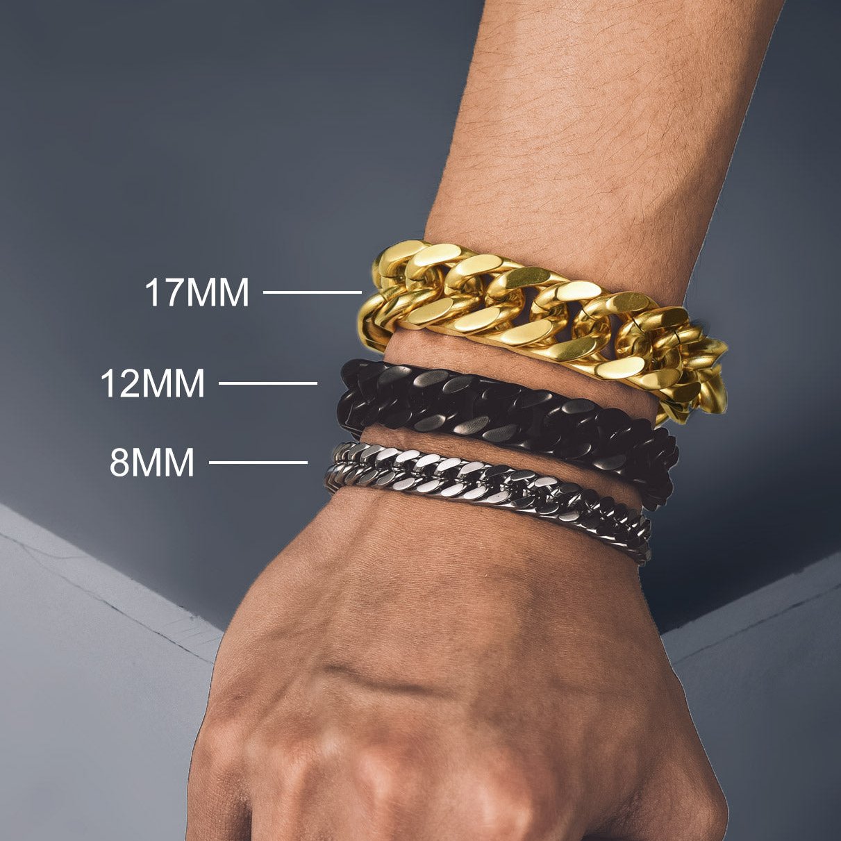 Miami Cuban Link Chain Bracelet for Men - 8mm, 12mm, and 17mm