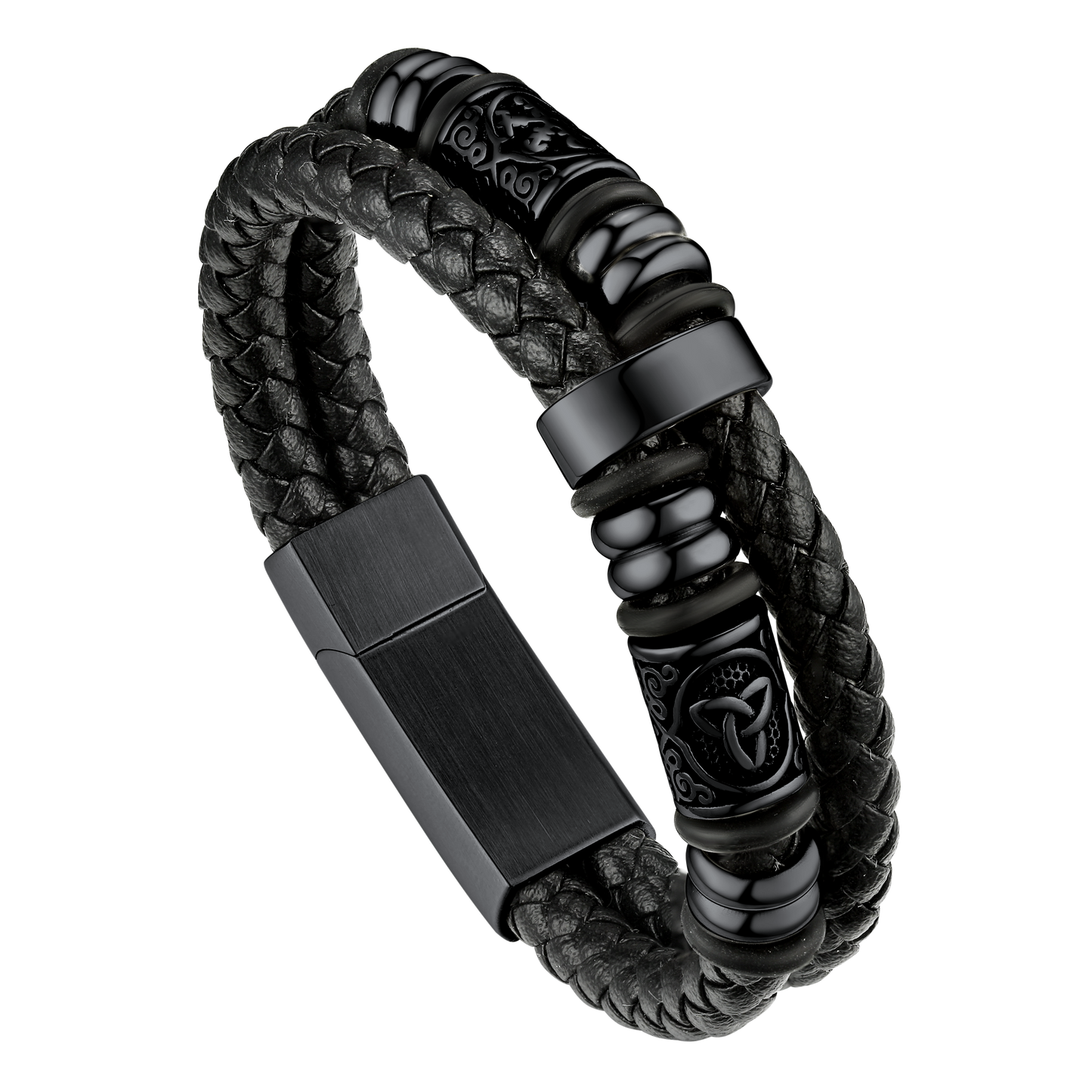 FaithHeart Viking Black Leather Braided Wristband Bracelet for Men FaithHeart