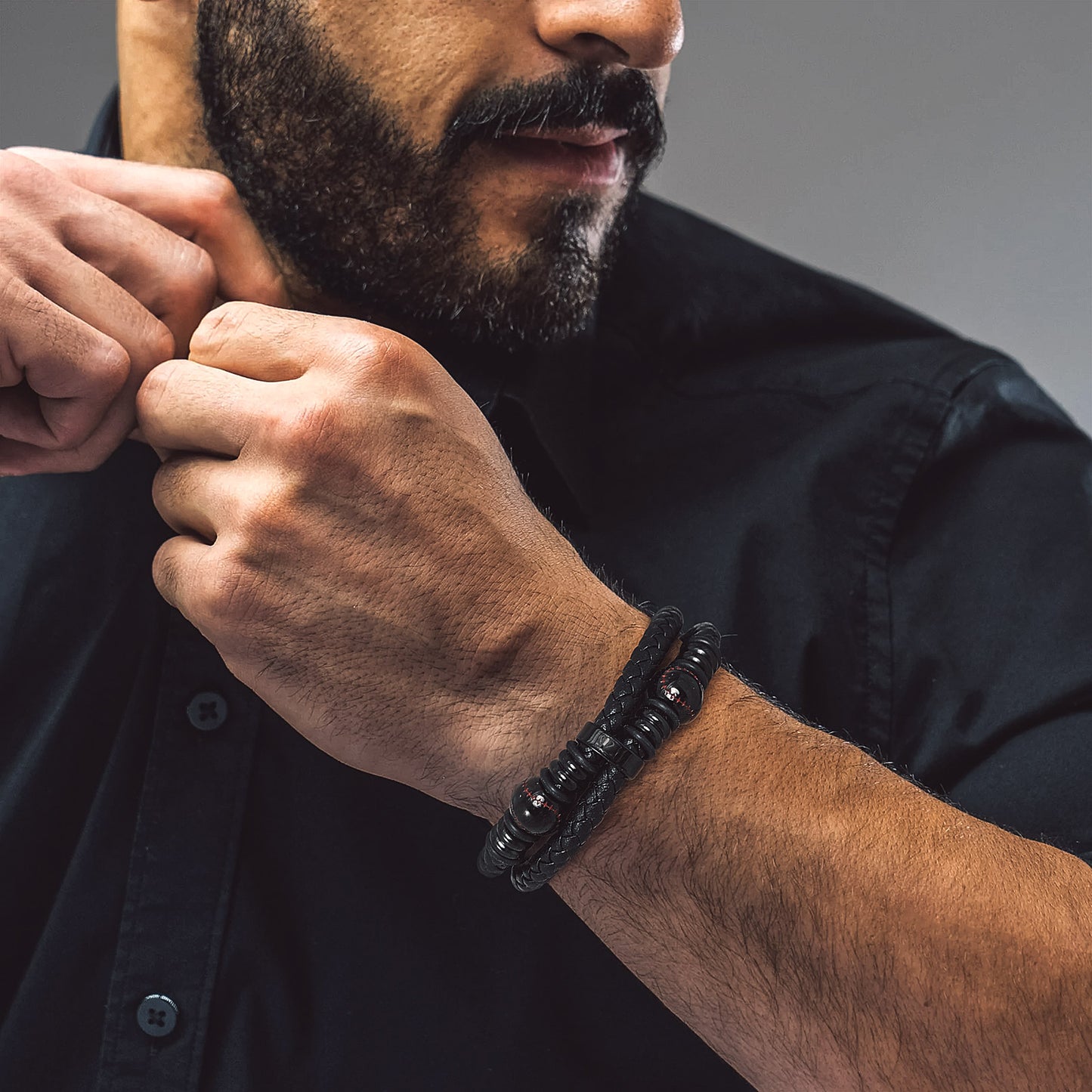 FaithHeart Punk Baseball Leather Cuff Bracelet Braided for Men FaithHeart