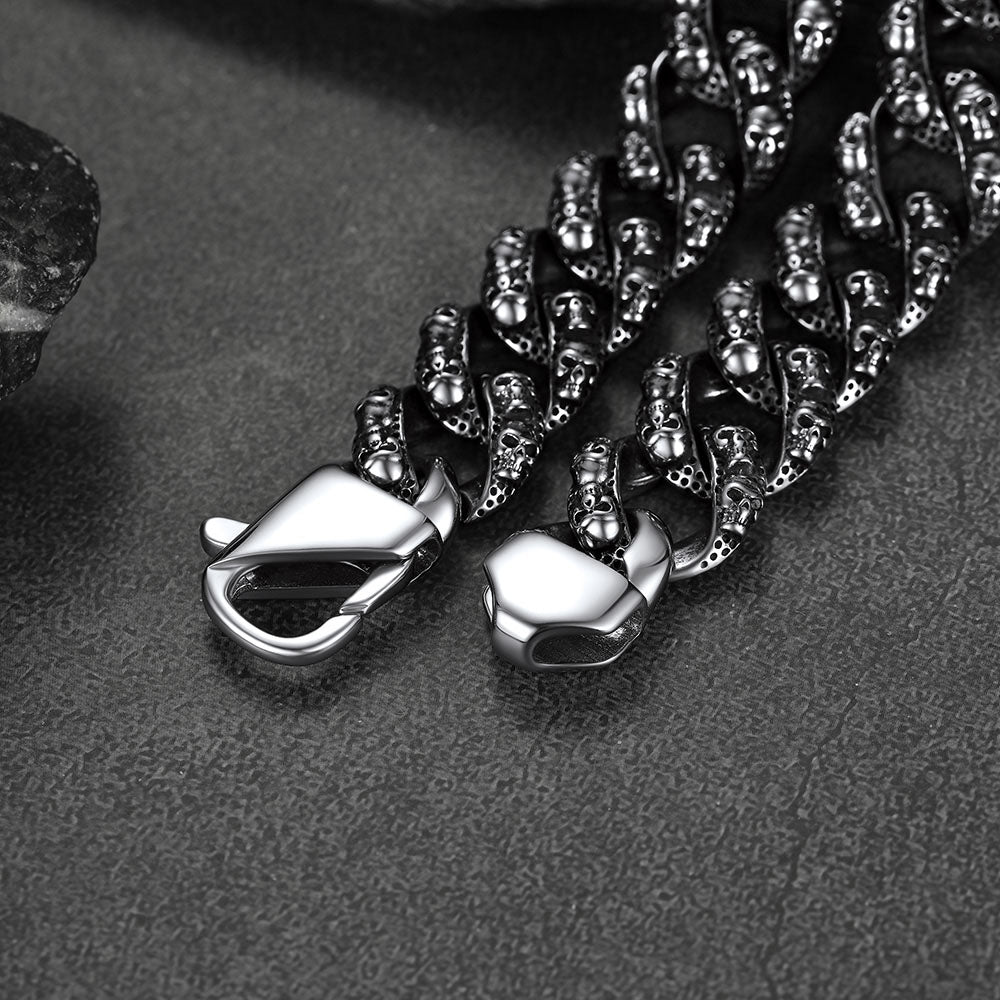 FaithHeart Vintage Skull Chunky Cuban Chain Stainless Steel Braclet FaithHeart