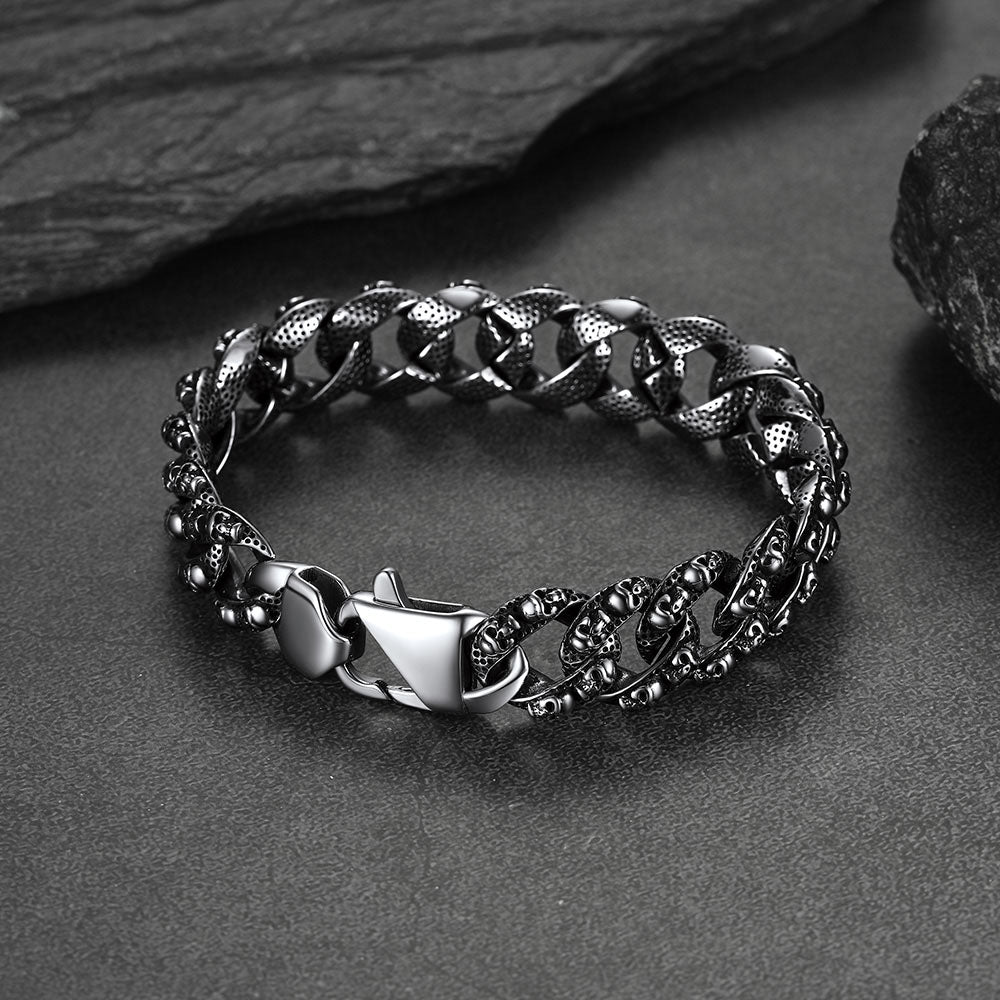 FaithHeart Vintage Skull Chunky Cuban Chain Stainless Steel Braclet FaithHeart