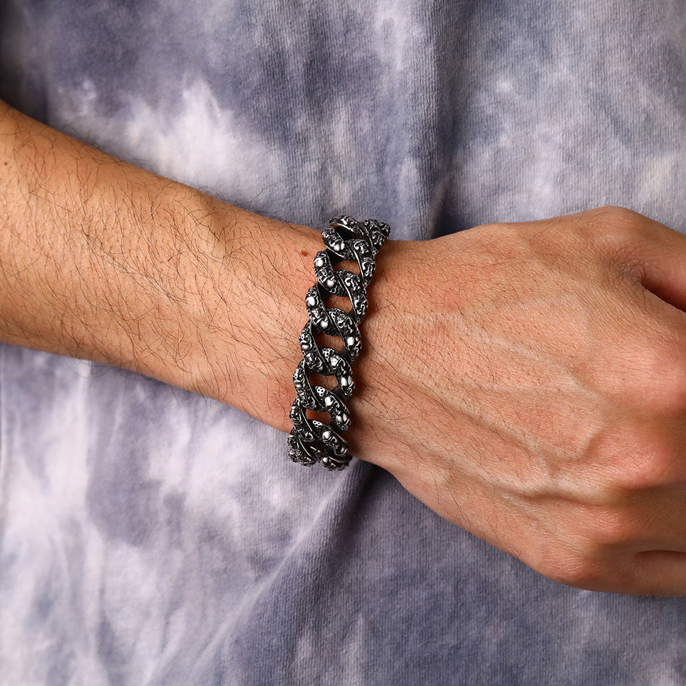 FaithHeart Vintage Skull Chunky Cuban Chain Stainless Steel Braclet FaithHeart