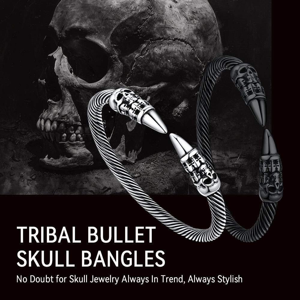 Gothic Punk Skull Open Cuff Bangle Bracelet