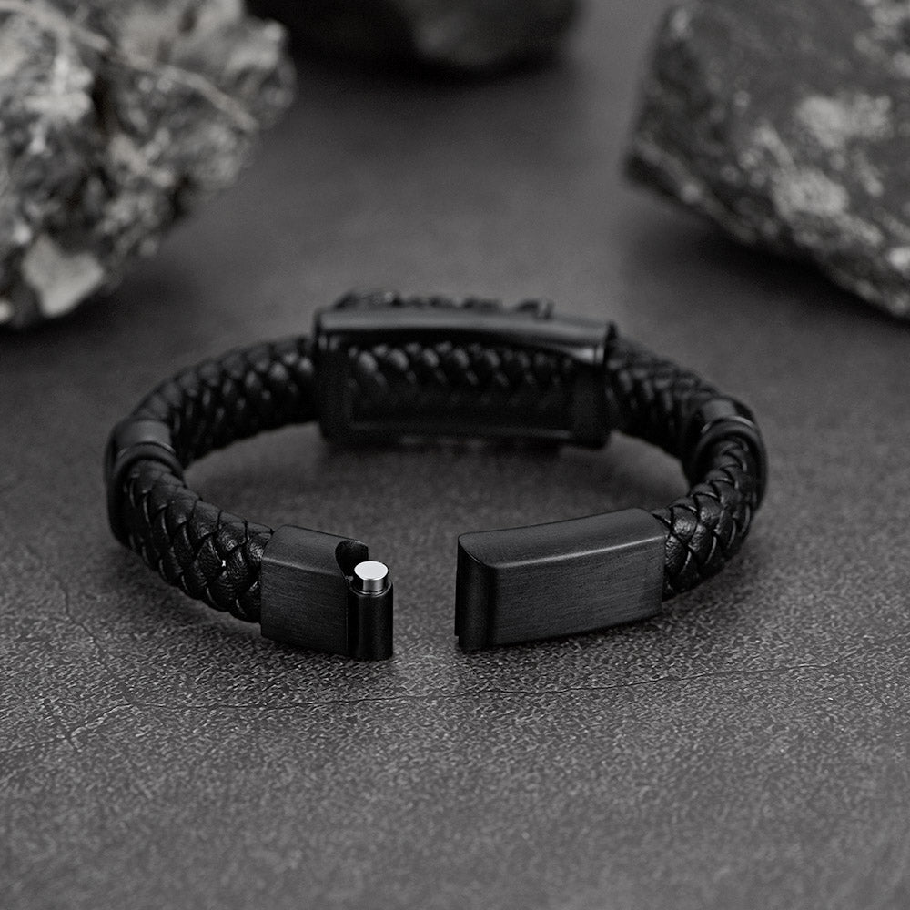 FaithHeart Black Leather Braided Scorpion Bracelet Gothic Punk Leather Cuff Wristband FaithHeart
