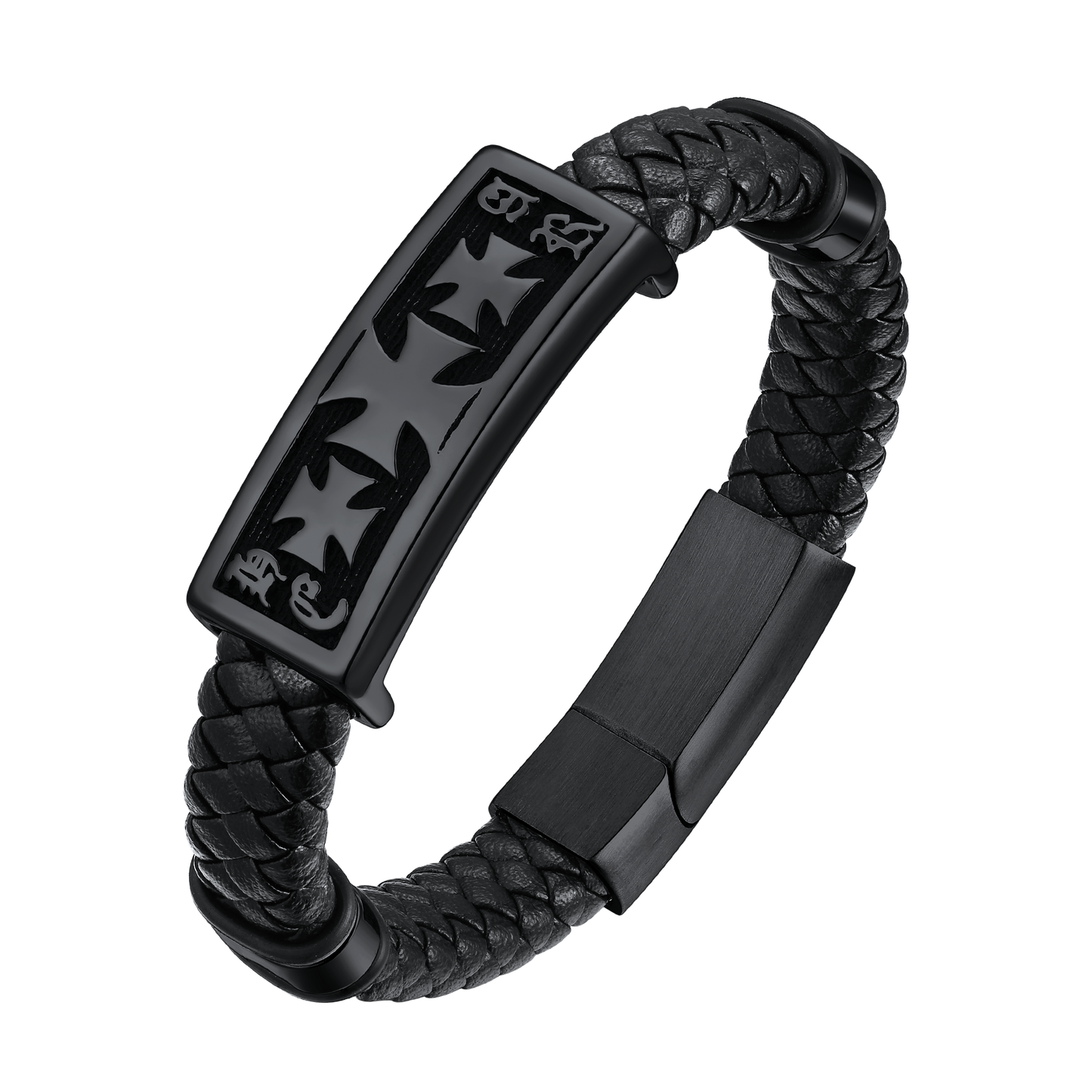 Black leather bracelet with Knights Templar cross