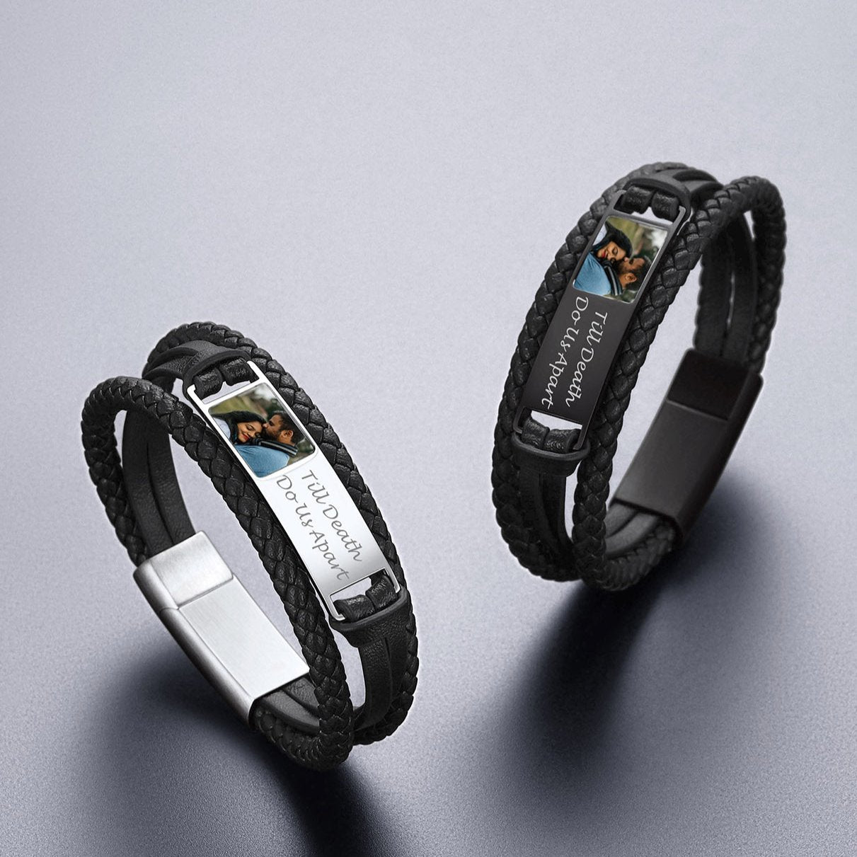 Men's Personalized Leather Bracelet with Photo and Text