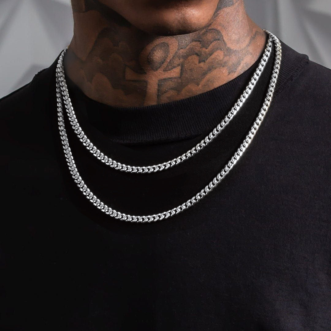 5mm Miami Cuban link 2 chain necklace set for men in stainless steel