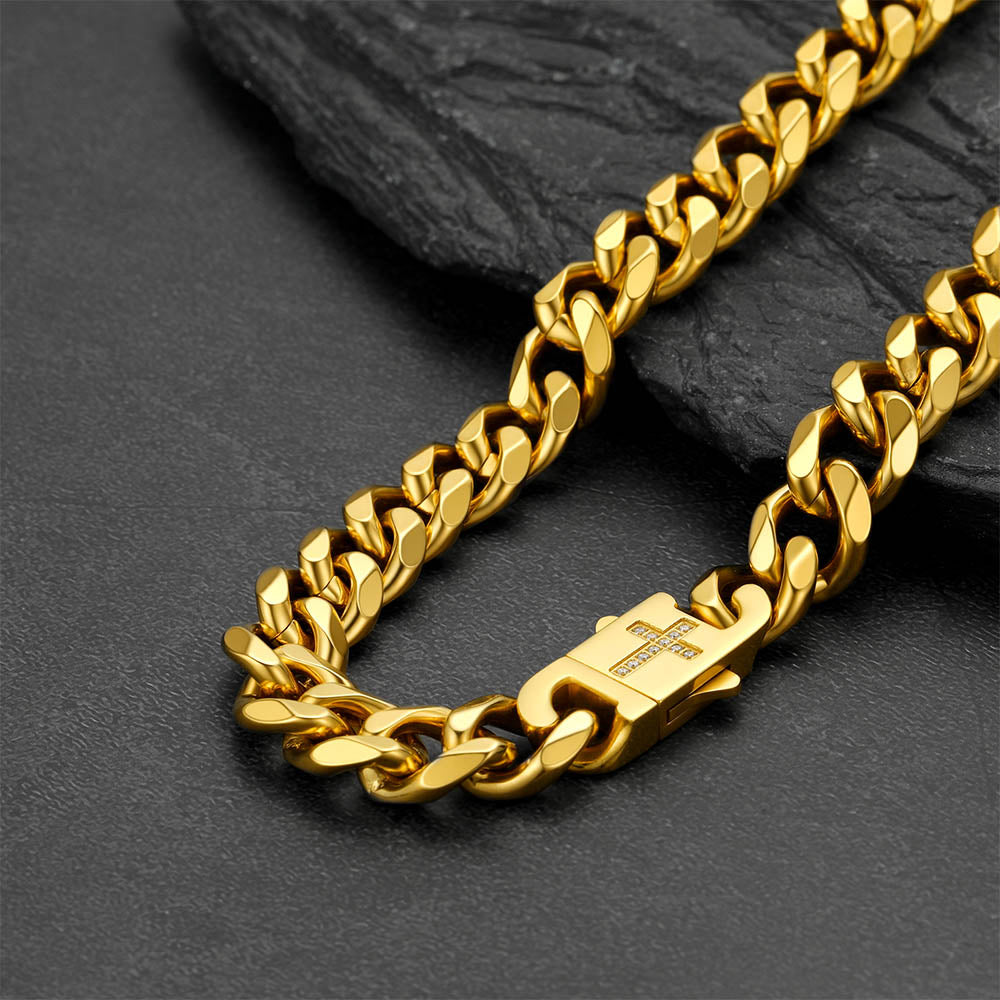 Miami Cuban Chain Necklace with CZ Cross for Men