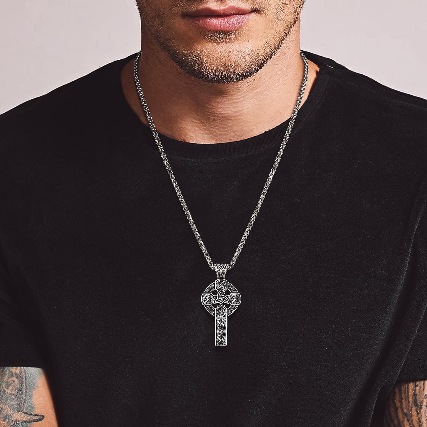 Irish Celtic Knot Cross Necklace for Men