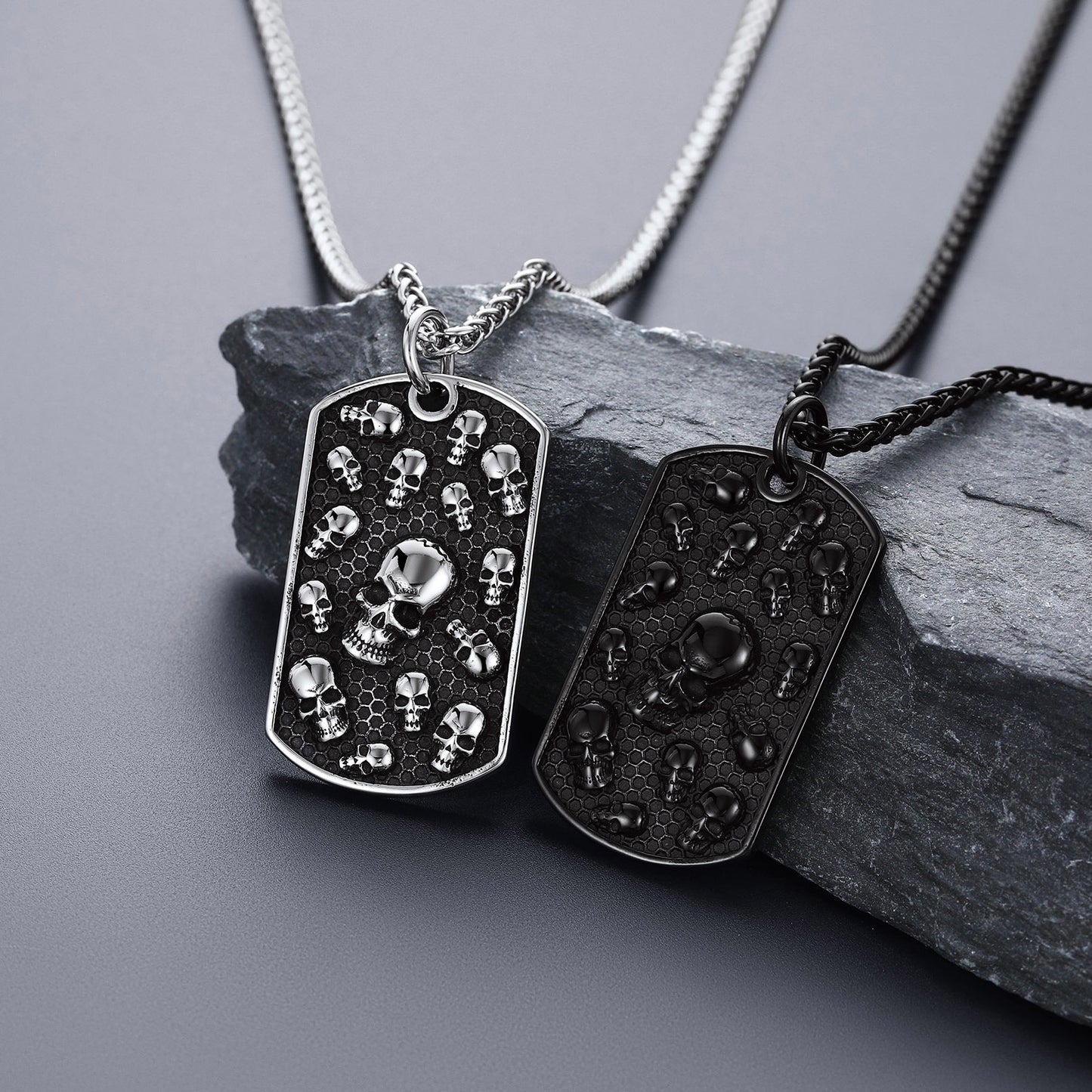 FaithHeart Engraved Gothic Skull Dog Tag Necklace for Men FaithHeart